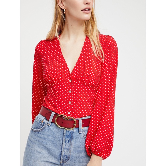 red polka dot peplum top